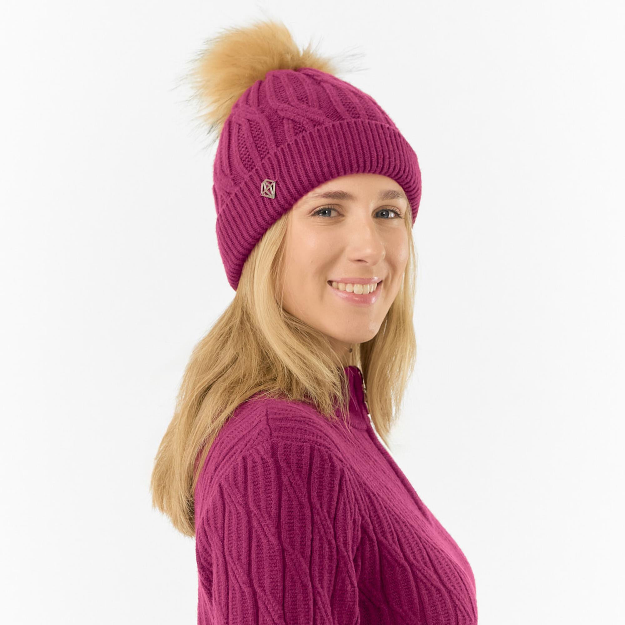 Pure Golf Suzie Margot Knit Waterproof Ladies Bobble Hat Plum